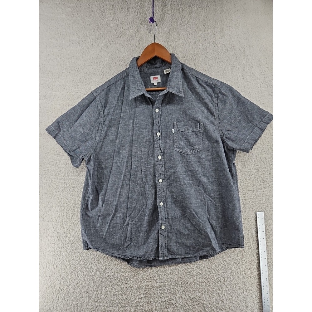 Levi's Men's Size 2XL Gray Cotton Short Sleeve Button Shirt